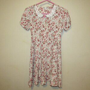 Vtg 90s Rachels Kids Ivory Pink Shabby Floral Crochet Lace Collar Dress Girls 10